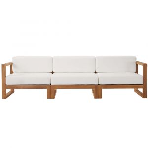 Modway - Upland Outdoor Patio Teak Wood 3-Piece Sectional Sofa Set - EEI-4254-NAT-WHI-SET