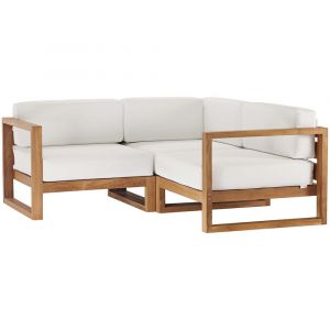 Modway - Upland Outdoor Patio Teak Wood 3-Piece Sectional Sofa Set - EEI-4255-NAT-WHI-SET