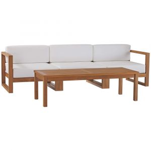 Modway - Upland Outdoor Patio Teak Wood 4-Piece Furniture Set - EEI-4257-NAT-WHI-SET