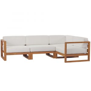Modway - Upland Outdoor Patio Teak Wood 4-Piece Sectional Sofa Set - EEI-4253-NAT-WHI-SET