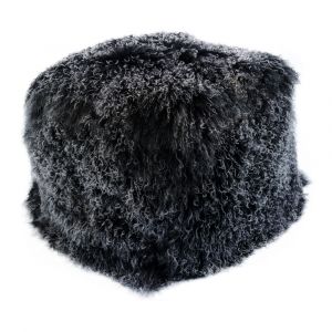 Moes Home - Lamb Fur Pouf in Black Snow - XU-1009-02 - CLOSEOUT