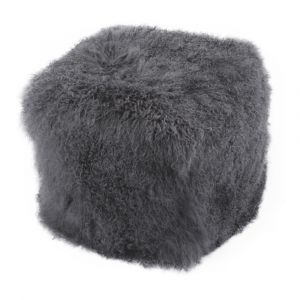 Moes Home - Lamb Fur Pouf Smoke - XU-1009-07 - CLOSEOUT