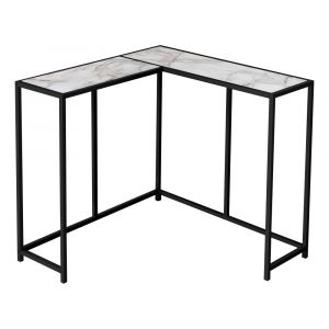 Monarch Specialties - Accent Table, Console, Entryway, Narrow, Corner, Living Room, Bedroom, Metal, Laminate, White Marble Look, Black, Contemporary, Modern - I-2159