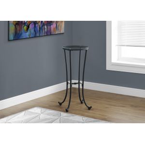 Monarch Specialties - Accent Table, Side, End, Plant Stand, Round, Living Room, Bedroom, Metal, Tempered Glass, Black, Clear, Contemporary, Modern - I-3332