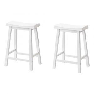 Monarch Specialties - Bar Stool, Set Of 2, Counter Height, Saddle Seat, Kitchen, Wood, White, Contemporary, Modern - I-1533
