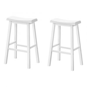 Monarch Specialties - Bar Stool, Set Of 2, Bar Height, Saddle Seat, Wood, White, Contemporary, Modern - I-1534