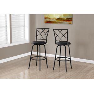 Monarch Specialties - Bar Stool, (Set of 2) Swivel, Bar Height, Metal, Pu Leather Look, Black, Contemporary, Modern - I-2375