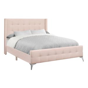 Monarch Specialties - Bed, Queen Size, Bedroom, Upholstered, Pink Velvet, Chrome Metal Legs - I 6042Q