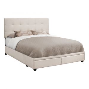 Monarch Specialties - Bed, Queen Size, Platform, Bedroom, Frame, Upholstered, Linen Look, Wood Legs, Beige, Black, Transitional - I-6021Q