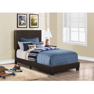 Monarch Specialties - Bed, Twin Size, Platform, Bedroom, Frame, Upholstered, Pu Leather Look, Wood Legs, Brown, Transitional - I-5910T