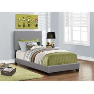 Monarch Specialties - Bed, Twin Size, Platform, Bedroom, Frame, Upholstered, Pu Leather Look, Wood Legs, Grey, Transitional - I-5912T