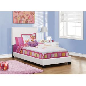 Monarch Specialties - Bed, Twin Size, Platform, Bedroom, Frame, Upholstered, Pu Leather Look, Wood Legs, White, Transitional - I-5911T