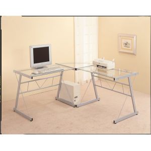 Monarch Specialties - Computer Desk, Home Office, Corner, L Shape, Work, Laptop, Metal, Tempered Glass, Black, Clear, Contemporary, Modern - I-7172