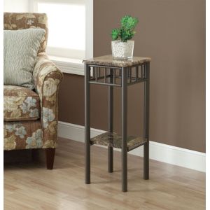 Monarch Specialties - Accent Table, Side, End, Plant Stand, Square, Living Room, Bedroom, Metal, Laminate, Brown Marble Look, Transitional - I-3044