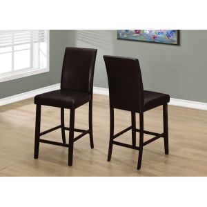 Monarch Specialties - Dining Chair, Set Of 2, Counter Height, Upholstered, Kitchen, Dining Room, Pu Leather Look, Wood Legs, Brown, Transitional - I-1901