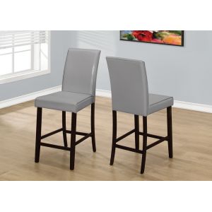 Monarch Specialties - Dining Chair, (Set of 2) Counter Height, Upholstered, Kitchen, Dining Room, Pu Leather Look, Wood Legs, Grey, Brown, Transitional - I-1902