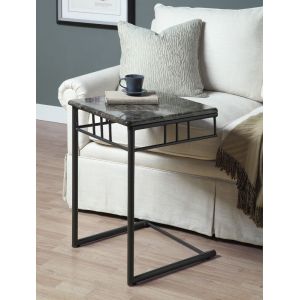 Monarch Specialties - Accent Table, C-Shaped, End, Side, Snack, Living Room, Bedroom, Metal, Laminate, Grey Marble Look, Black, Transitional - I-3063