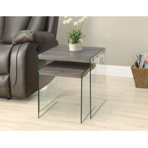 Monarch Specialties - Nesting Table, Set Of 2, Side, End, Accent, Living Room, Bedroom, Tempered Glass, Laminate, Brown, Clear, Contemporary, Modern - I-3053