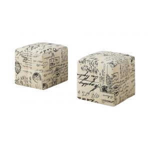 Monarch Specialties - Ottoman, Pouf, Footrest, Foot Stool, (Set of 2) Juvenile, Fabric, Beige, Transitional - I-8162