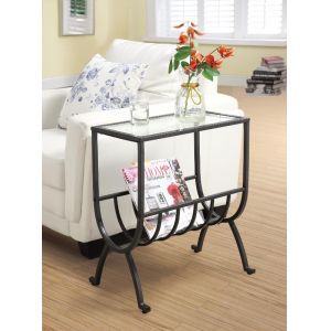 Monarch Specialties - Accent Table, Side, End, Magazine, Nightstand, Narrow, Living Room, Bedroom, Metal, Tempered Glass, Black, Clear, Transitional - I-3308