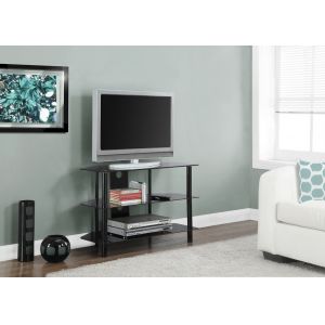 Monarch Specialties - Tv Stand, 36 Inch, Console, Media Entertainment Center, Storage Shelves, Living Room, Bedroom, Tempered Glass, Metal, Black, Clear, Contemporary, Modern - I-2506