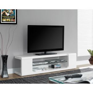 Monarch Specialties - Tv Stand, 60 Inch, Console, Media Entertainment Center, Storage Shelves, Living Room, Bedroom, Laminate, Tempered Glass, Glossy White, Clear, Contemporary, Modern - I-3535