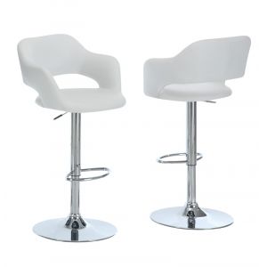 Monarch Specialties - Bar Stool, Swivel, Bar Height, Adjustable, Metal, Pu Leather Look, White, Chrome, Contemporary, Modern - I-2358