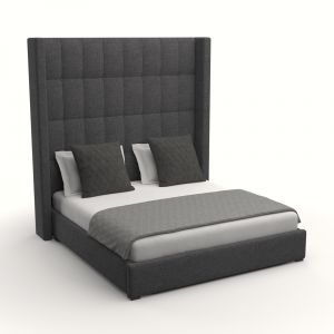 Nativa Interiors - Aylet Box Tufted Upholstered High Queen Charcoal Bed - BED-AYLET-BOX-HI-QN-PF-CHARCOAL