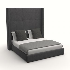 Nativa Interiors - Aylet Button Tufted Upholstered High California King Charcoal Bed - BED-AYLET-BTN-HI-CA-PF-CHARCOAL