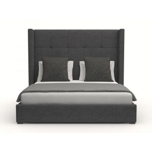 Nativa Interiors - Aylet Button Tufted Upholstered Medium King Charcoal Bed - BED-AYLET-BTN-MID-KN-PF-CHARCOAL