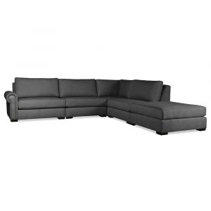 Nativa Interiors - Sylviane Modular L-Shaped Sectional Left Arm Facing with Ottoman Charcoal - SEC-SYLV-DP-AR2-5PC-PF-CHARCOAL