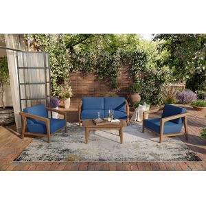 New Classic Furniture - Bali Outdoor Solid Wood Conversation 4 Piece Set-Patio Loveseat, 2 Patio Club Chairs & Patio Coffee Table-Dark Blue - 60-896B-4P