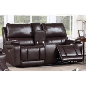 New Classic Furniture - Cicero Reclining Console Loveseat W/Pwr Fr-Brown - L4231-25P1-BRN