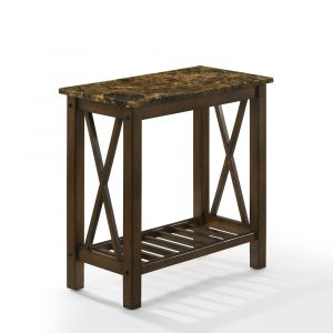 New Classic Furniture - Eden Chairside Table-Brown With Gray Faux Marble Top - T07-23-BRNMB