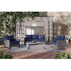 New Classic Furniture - Fiji Outdoor Patio Conversation 4 Pc Set-Sofa, 2 Chairs, Coffee Table-Blue - 60-801C-4P