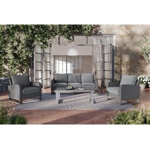 New Classic Furniture - Fiji Outdoor Patio Conversation 4 Pc Set-Sofa, 2 Chairs, Coffee Table-Gray - 60-801G-4P