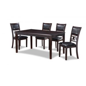 New Classic Furniture - Gia 5-Piece Wood Rectangle Dining Set, 1 Table And 4 Chairs, 60 Inch, Ebony - D1701-160-EBY