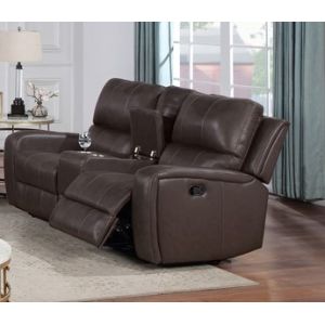 New Classic Furniture - Linton Leather Console Loveseat W/ Dual Recliners-Brown - L1721-25-LDB