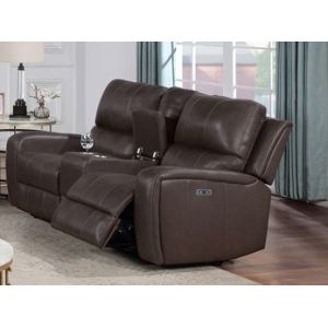 New Classic Furniture - Linton Leather Console Loveseat W/ Pwr Fr-Brown - L1721-25P1-LDB