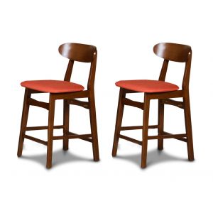 New Classic Furniture - New Classic Morocco Mid-Century Modern Wood Pub Stool / Counter Chair With Orange Cushion, Set Of Two - D331-22-ORG