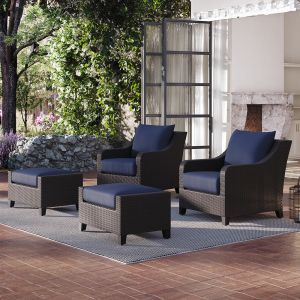 New Classic Furniture - Skye Outdoor Patio Chair And Ottoman 4 Pc Set-2 Chairs, 2 Ottoman-Blue - 60-807C-4CP