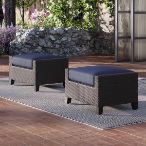 New Classic Furniture - Skye Outdoor Patio Footstools,  Set Of 2 Ottomans-Blue - G807C-19S