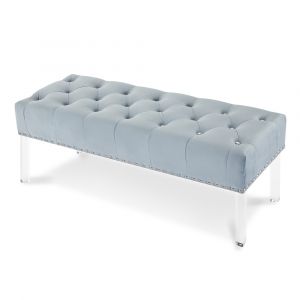 New Classic Furniture - Vivian Light Blue Velvet Bench With Crystal Buttons - SB006-25-LTB