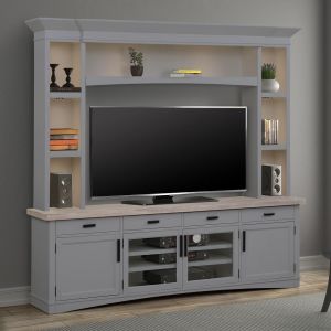 Parker House - Americana Modern 92 in. TV Console with Hutch and LED Lights in Dove - AME92-3-DOV