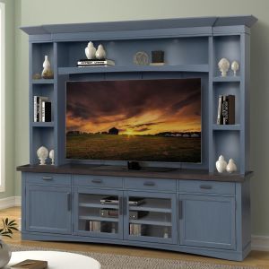 Parker House - Americana Modern 92 in. TV Console with Hutch, Backpanel and LED Lights in Denim - AME92-4-DEN