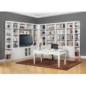 Parker House - Boca 13PC Writing Desk With Full Library Entertainment Wall Set in Cottage White