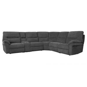 Parker House - Bryant - Ruffles Coal 6 Piece Modular Power Reclining Sectional with Power Headrests and Entertainment Console - MBRY-PACKA(H)-RFC_CLOSEOUT