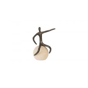 Phillips Collection - Abstract Figure on Bleached Wood Base, Bronze Finish, Extended Straight Arm - TH96037