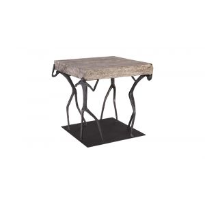 Phillips Collection - Atlas Side Table, Chamcha Wood, Gray Stone Finish, Metal - TH100837