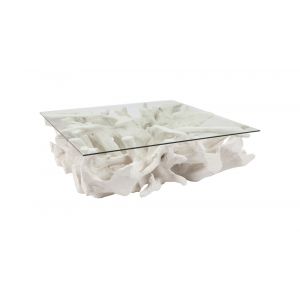 Phillips Collection - Cast Root Coffee Table, White Stone, With Glass - PH87195